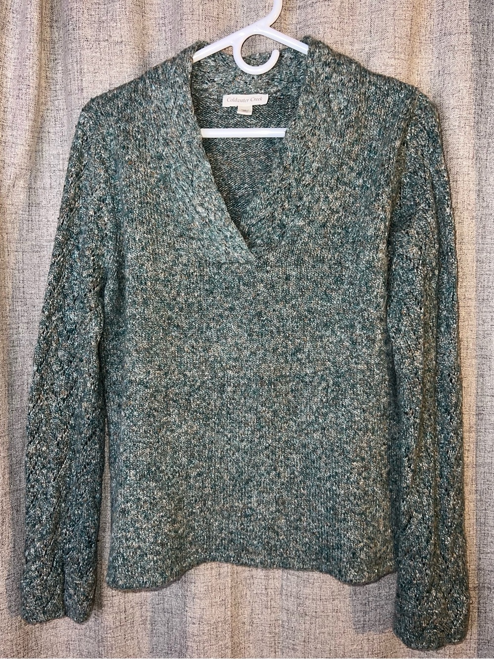 Coldwater Creek V-Neck Green Marled Knit Sweater Size Medium